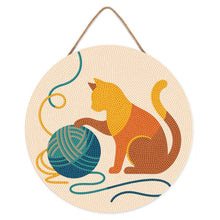 Cargar imagen en el visor de la galería, Diamond Painting en Disco de Madera - Gato y ovillo