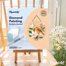 Cargar imagen en el visor de la galería, Diamond Painting en Disco de Madera - Ruiseñor y magnolias
