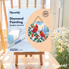 Cargar imagen en el visor de la galería, Diamond Painting en Disco de Madera - Cardenales de invierno