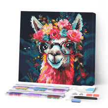 Cargar imagen en el visor de la galería, Mini Diamond Painting 25x25cm - Llama Fantasía con Flores