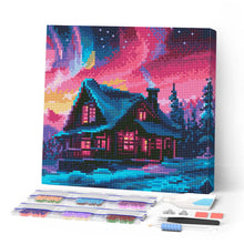 Cargar imagen en el visor de la galería, Mini Diamond Painting 25x25cm - Casa bajo el Cielo de la Aurora