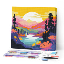 Cargar imagen en el visor de la galería, Mini Diamond Painting 25x25cm - Puesta de Sol Colorida junto al Lago