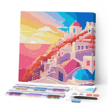 Cargar imagen en el visor de la galería, Mini Diamond Painting 25x25cm - Atardecer en Santorini