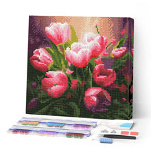 Cargar imagen en el visor de la galería, Mini Diamond Painting 25x25cm - Bonitos Tulipanes Rosados