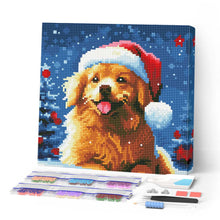 Cargar imagen en el visor de la galería, Mini Diamond Painting 25x25cm - Perro en la Navidad Nevada