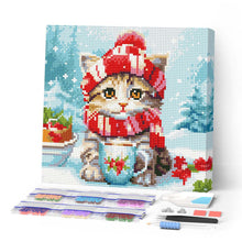 Cargar imagen en el visor de la galería, Mini Diamond Painting 25x25cm - Gato Lindo con Bufanda Roja