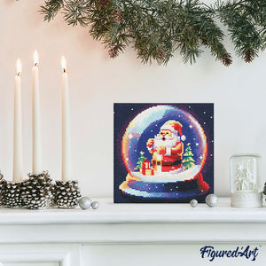 Mini Diamond Painting 25x25cm - Santa en Bola de Nieve