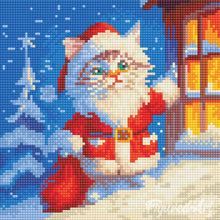 Cargar imagen en el visor de la galería, Mini Diamond Painting 25x25cm - Gatito de Papá Noel