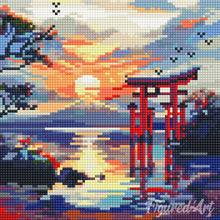 Cargar imagen en el visor de la galería, Mini Diamond Painting 25x25cm - Puerta Torii al Atardecer