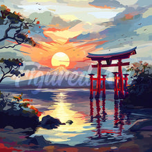 Cargar imagen en el visor de la galería, Mini Diamond Painting 25x25cm - Puerta Torii al Atardecer