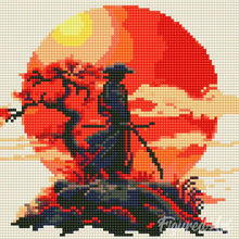 Cargar imagen en el visor de la galería, Mini Diamond Painting 25x25cm - Samurái al Atardecer