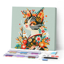 Cargar imagen en el visor de la galería, Mini Diamond Painting 25x25cm - Gata Floral en Kimono