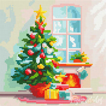 Cargar imagen en el visor de la galería, Mini Diamond Painting 25x25cm - Árbol de Navidad y chimenea