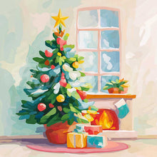 Cargar imagen en el visor de la galería, Mini Diamond Painting 25x25cm - Árbol de Navidad y chimenea