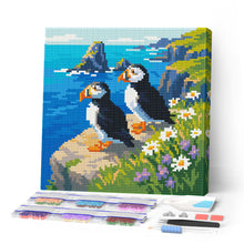 Cargar imagen en el visor de la galería, Pintar por numeros Figured'Art - Mini Diamond Painting 25x25cm - Frailecillo en los acantilados del océano