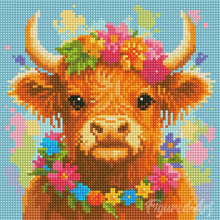 Cargar imagen en el visor de la galería, Mini Diamond Painting 25x25cm - Highland Cow reina del jardín