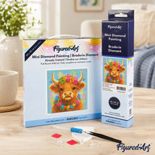 Cargar imagen en el visor de la galería, Mini Diamond Painting 25x25cm - Highland Cow reina del jardín