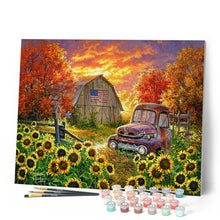 Cargar imagen en el visor de la galería, Pintar Por Números - Girasoles delante del granero - Figuredart - Avanzado Paisajes Flores Novedades