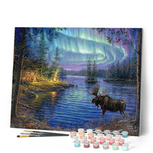 Cargar imagen en el visor de la galería, Pintar Por Números - Elan y Aurore Boreal - Figuredart - Intermedio Paisajes Animales Renos Novedades