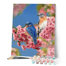 Cargar imagen en el visor de la galería, Pintar Por Números - Pareja de pájaros azul - Figuredart - Fácil Animales Pájaros Novedades