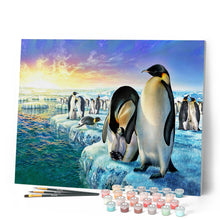 Cargar imagen en el visor de la galería, Pintar por números Pingüinos en la banquisa Figured'Art Intermedio Novedades Animales Pingüinos Paisajes