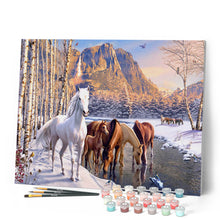 Cargar imagen en el visor de la galería, Pintar por números Caballos al final del invierno Figured'Art Intermedio Novedades Animales Caballos Paisajes