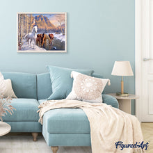 Cargar imagen en el visor de la galería, Pintar por números Caballos al final del invierno Figured'Art Intermedio Novedades Animales Caballos Paisajes