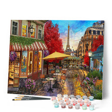 Cargar imagen en el visor de la galería, Pintar por números Terraza en París Figured'Art Intermedio Novedades Ciudades Paisajes