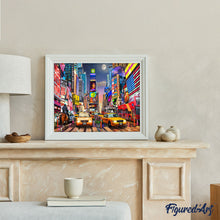 Cargar imagen en el visor de la galería, Pintar por números Noche en Timesquare Figured'Art Avanzado Novedades Ciudades Paisajes