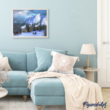 Cargar imagen en el visor de la galería, Pintar por números Navidad en los Alpes Figured'Art Intermedio Novedades Paisajes Montañas