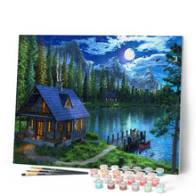 Cargar imagen en el visor de la galería, Pintar por números Lago nocturno Figured'Art Intermedio Novedades Paisajes Bosque