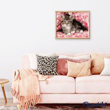 Cargar imagen en el visor de la galería, Pintar por números Gatito recubierto Figured'Art Intermedio Novedades Animales Gatos Flores