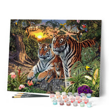 Cargar imagen en el visor de la galería, Pintar por números Familia tigre Figured'Art Avanzado Novedades Animales Paisajes Tigres Bosque