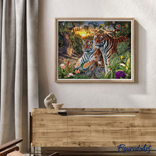 Cargar imagen en el visor de la galería, Pintar por números Familia tigre Figured'Art Avanzado Novedades Animales Paisajes Tigres Bosque