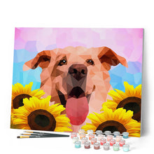 Cargar imagen en el visor de la galería, Pintar por números Perro de arte polígono Figured'Art Fácil Novedades Animales Perros Flores