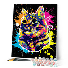 Cargar imagen en el visor de la galería, Pintar por números Gato Splash Pop Art Figured'Art Intermedio Novedades Animales Gatos