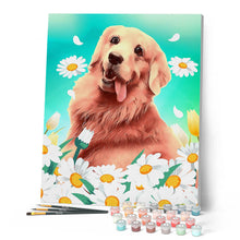 Cargar imagen en el visor de la galería, Pintar por números Golden retriever Figured'Art Fácil Novedades Animales Perros Flores