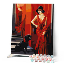 Cargar imagen en el visor de la galería, Mujer Art Deco con su perro