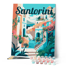 Cargar imagen en el visor de la galería, Póster de Viaje Santorini en Flor