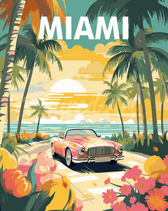 Pintar por numeros Figured'Art - Póster de viaje atardecer en Miami