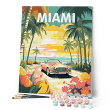 Cargar imagen en el visor de la galería, Póster de viaje atardecer en Miami