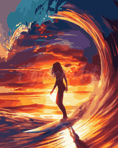 Pintar por numeros Figured'Art - Chica surfista en la gran ola