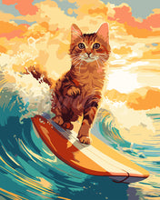 Cargar imagen en el visor de la galería, Pintar por numeros Figured&#39;Art - Gato surfista