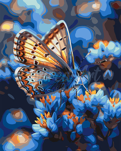 Pintar por numeros Figured'Art - Mariposa y Flores Azules