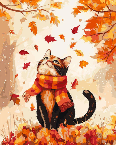 Pintar por numeros Figured'Art - Gato juguetón de otoño