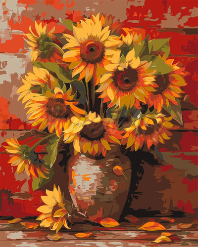 Pintar por numeros Figured'Art - Jarrón de girasoles de otoño