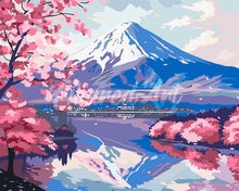 Cargar imagen en el visor de la galería, Pintar por numeros Figured'Art - Monte Fuji y Lago de Sakura