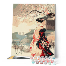 Cargar imagen en el visor de la galería, Escena Vintage de una Geisha en Invierno