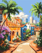 Cargar imagen en el visor de la galería, Pintar por numeros Figured'Art - Pueblo Tropical en la Ladera