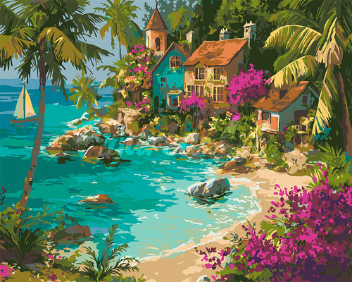 Pintar por numeros Figured'Art - Aldea Tropical junto al Mar